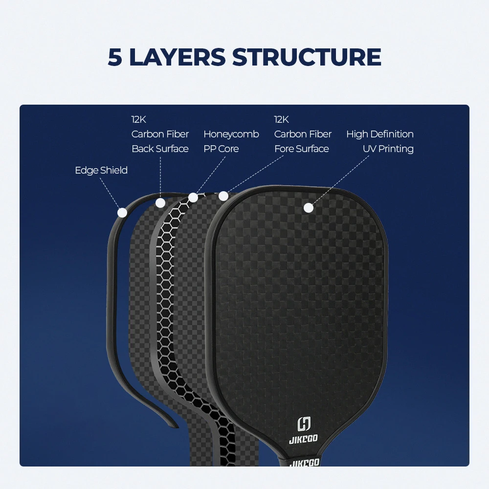 JIKEGO 12K Carbon Fiber Pickleball Racket 16mm Paddles Pickle Ball Racquet Cover Professional Men Women