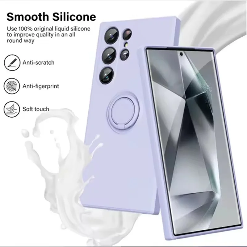 Premium Liquid Silicone Phone Cover with Ring Holder and Strap