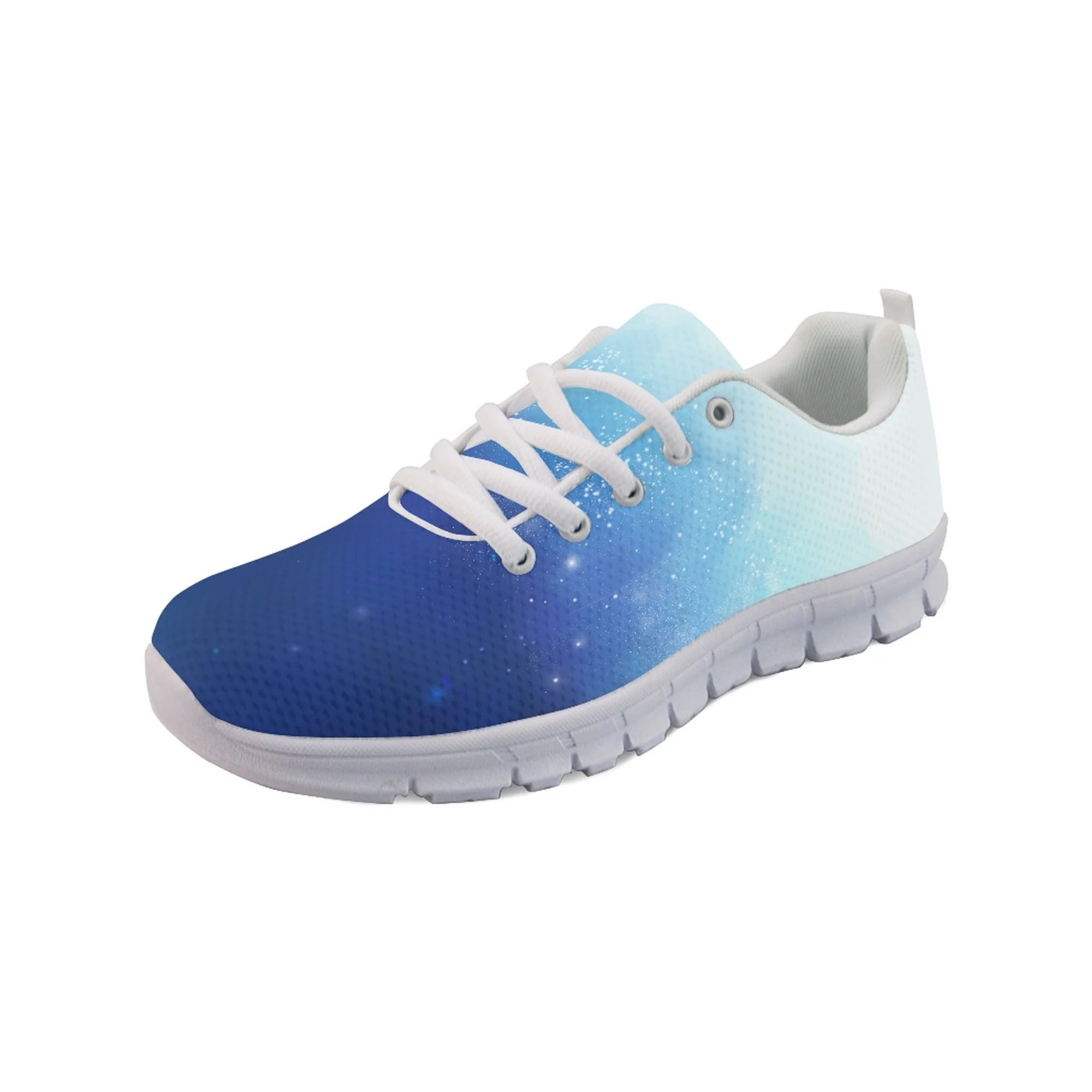 Yikeluo 2022 Blue Galaxy Gradient Print Mesh Breathable Sneakers Lace up Running Shoes Light  Flat Shoes for Men Zapatos 2022