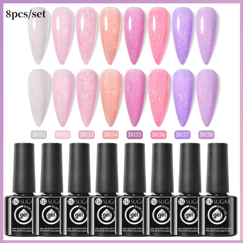 

UR SUGAR 6/8Pcs/Set Nail Gel Polish Pink Glitter Spring Colors Rubber Base Gel Semi Permanent Soak Off UV LED Nail Art Gel Kit