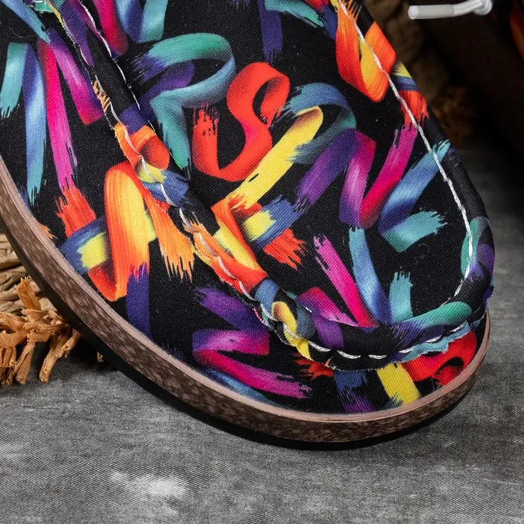 أحذية نسائية كاجوال من القماش للربيع، مطبوعة بنقوش زهور، نعل سميك مريح، أحذية خفيفة الوزن سهلة الارتداء للسيدات للاستخدام اليومي