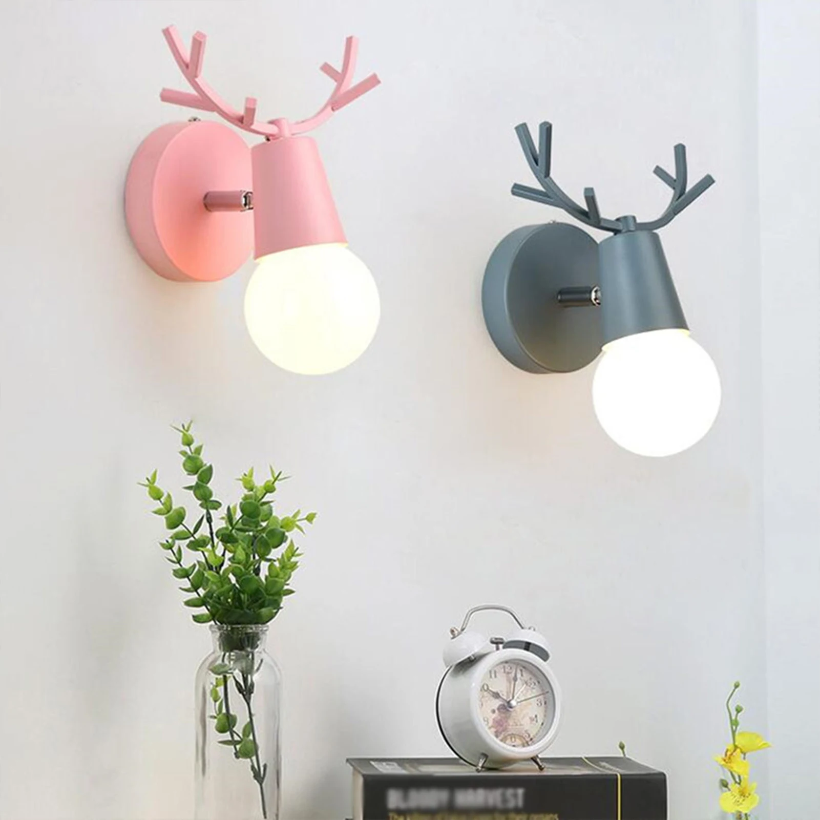 

1PCS LED Antlers Wall Lamp Colorful Wooden Nordic Vintage Modern Loft Children's Room Bedroom Parlor Bedside Stair Home Lights