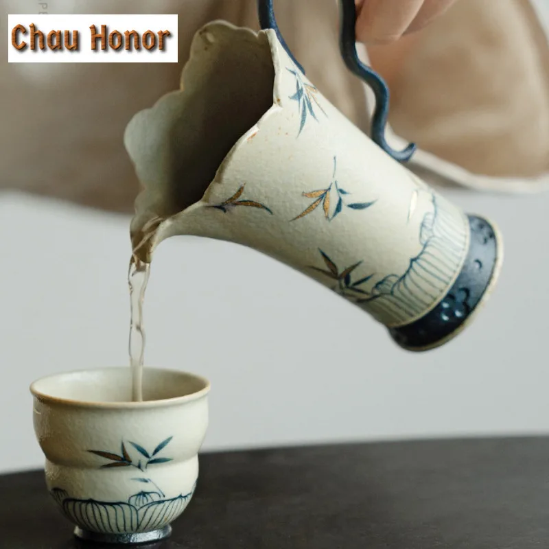 55ml Blue And White Flint Red Teacup Handmade Gold Drawing Bamboo Tea Bowl Gourd Master Mugs Meditation Cup Chazhan Drinkware