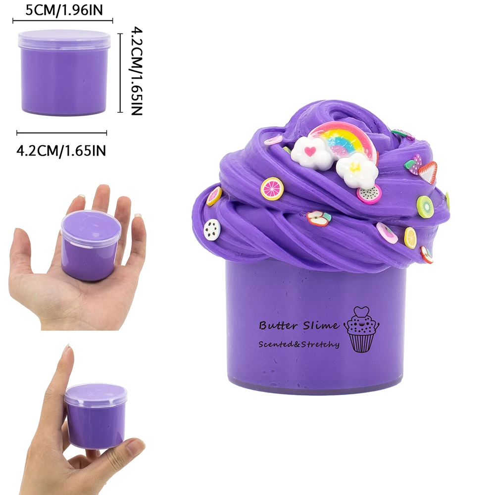 70ml Butter Slime Fluffy Kit Rainbow Fruit Cake Slime Set Stretchy Non Sticky Super Soft Sludge Polymer Clay Toy Birthday Gifts