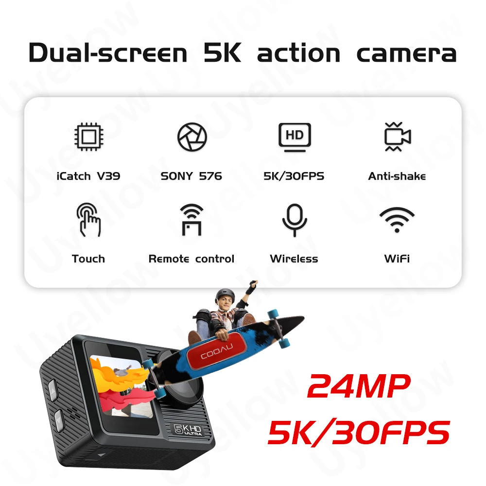 

New Dual-Screen 5K Action Camera EIS Anti-shake HD Remote Wireless WIFI Webcam 170° Wide Angle Waterproof Micro Sports camcorder