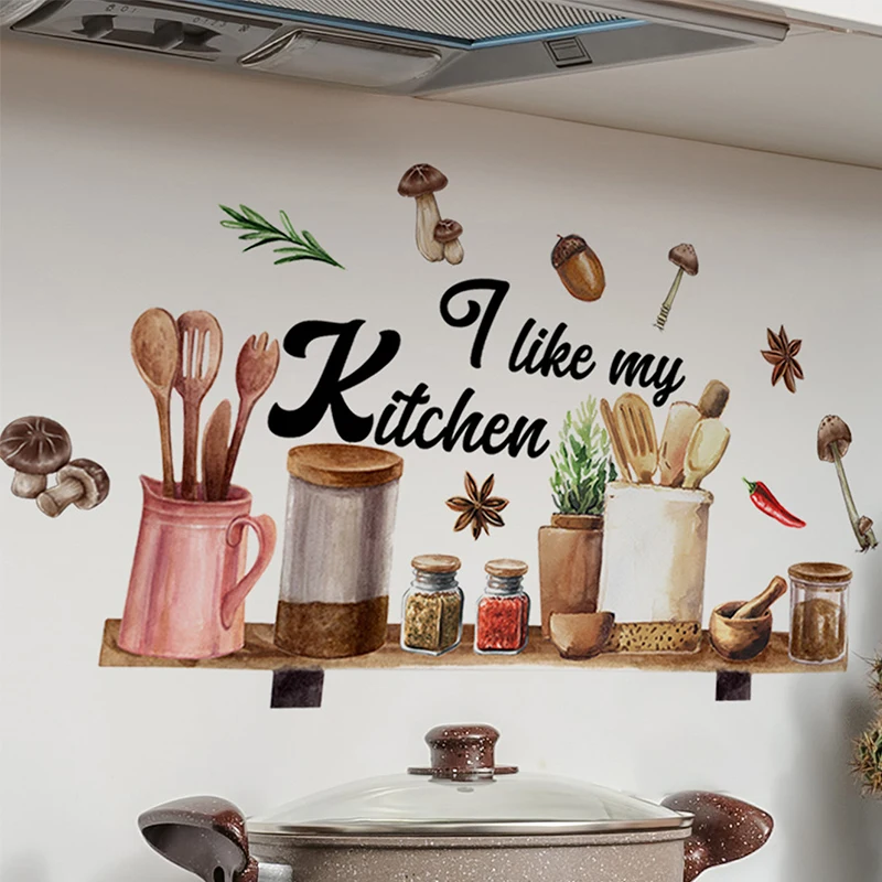 

English slogan Kitchen tableware wallpaper background wall kitchen decoration self-adhesive wall sticker