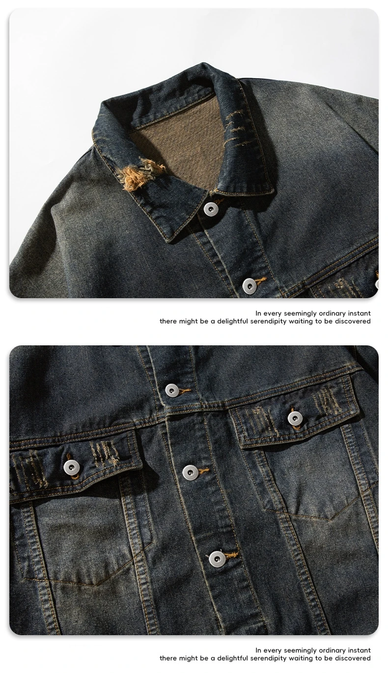 Collar Destruction Design Doing Old Washed Denim Jacket Men's Spring  Autumn Winter New Couple Women's  Retro Coat