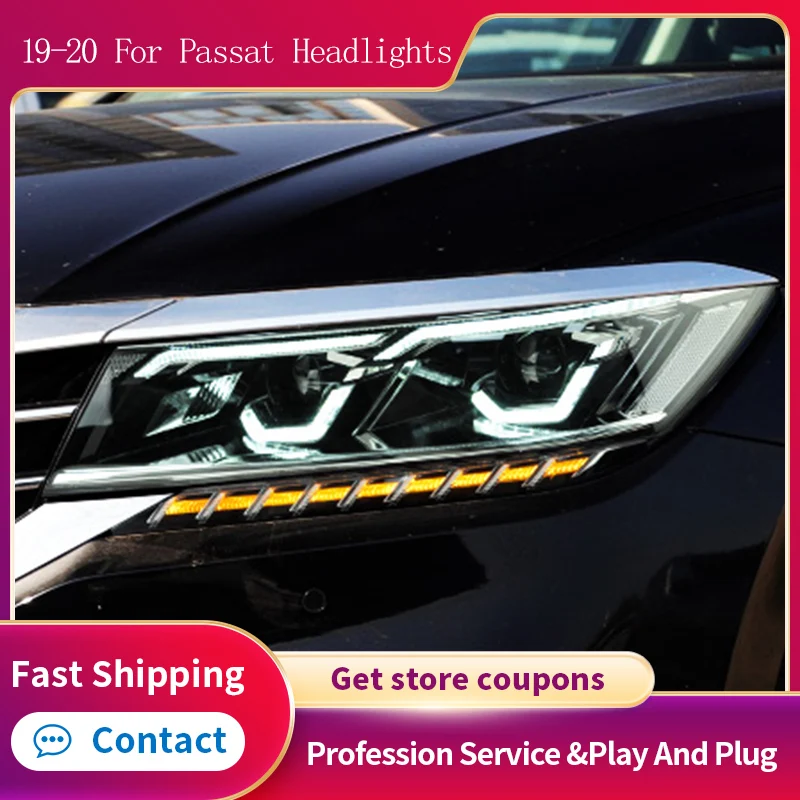

Автомобильные фары для Volkswagen VW Passat US B7 2019-2021, стильные синие Налобные фары, светодиодные дневные ходовые огни, подвижный сигнал поворота, передние фары