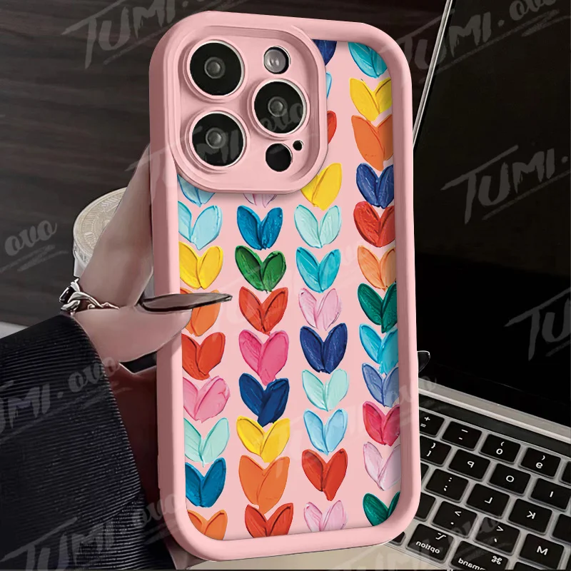 Lovely Rainbow Love Heart Silicone Phone Case - Soft TPU Back Cover