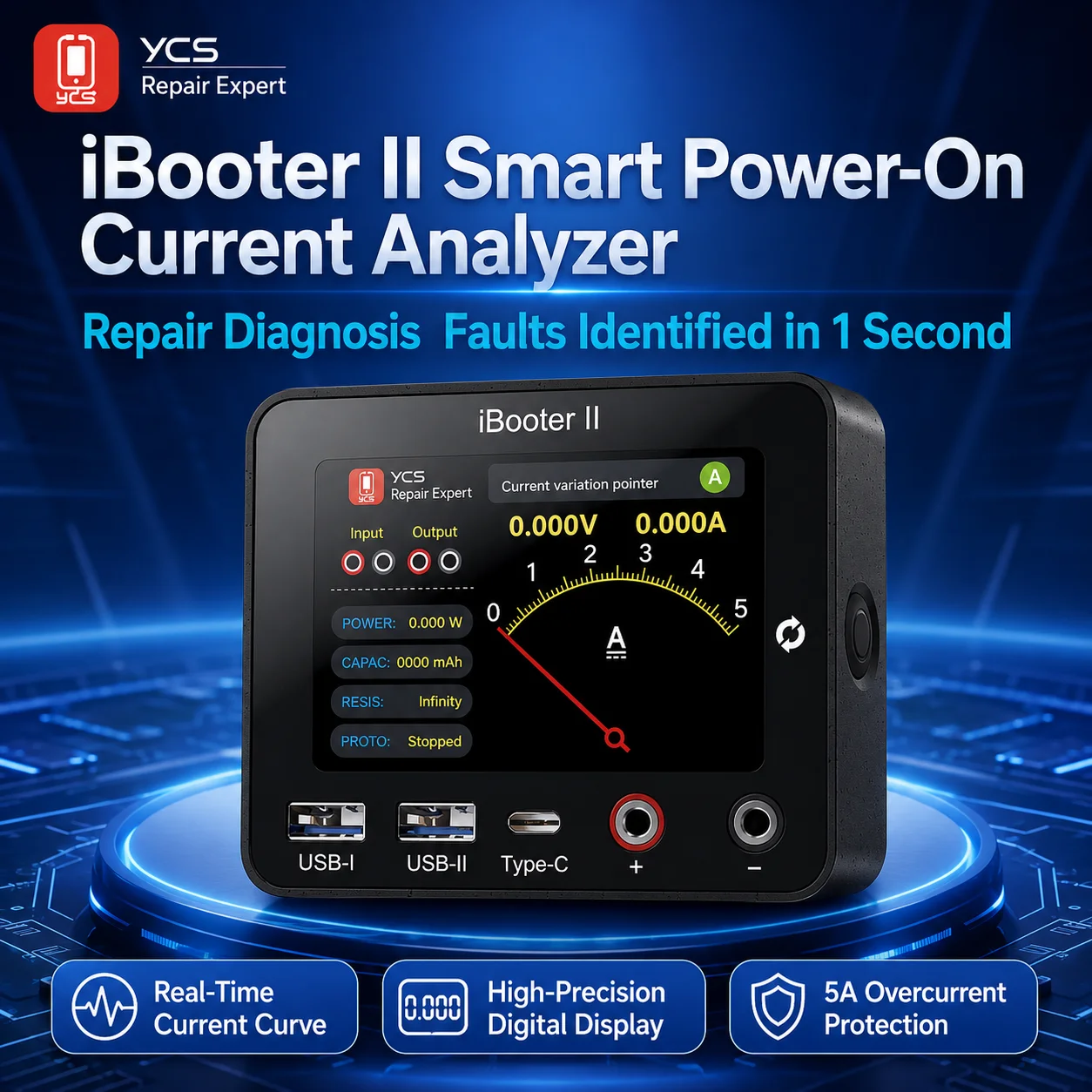 YCS iBooter II Power-On Current Analyzer 0-30V 0-5A 2