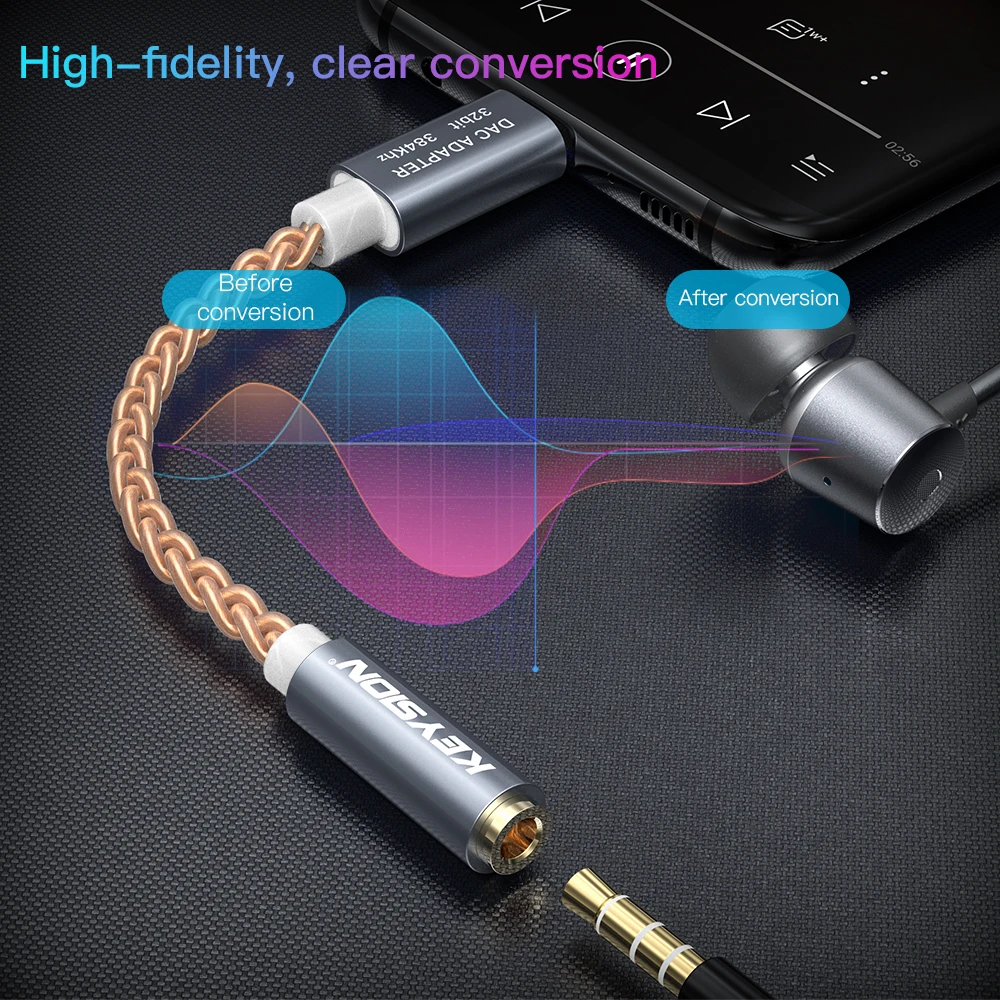 Keysion-amplificador de Ouvido Hifi Dac Usb tipo c para 35 mm Adaptador de Áudio 32bit 384khz Decodificador Digital Conversor Aux - Image 2