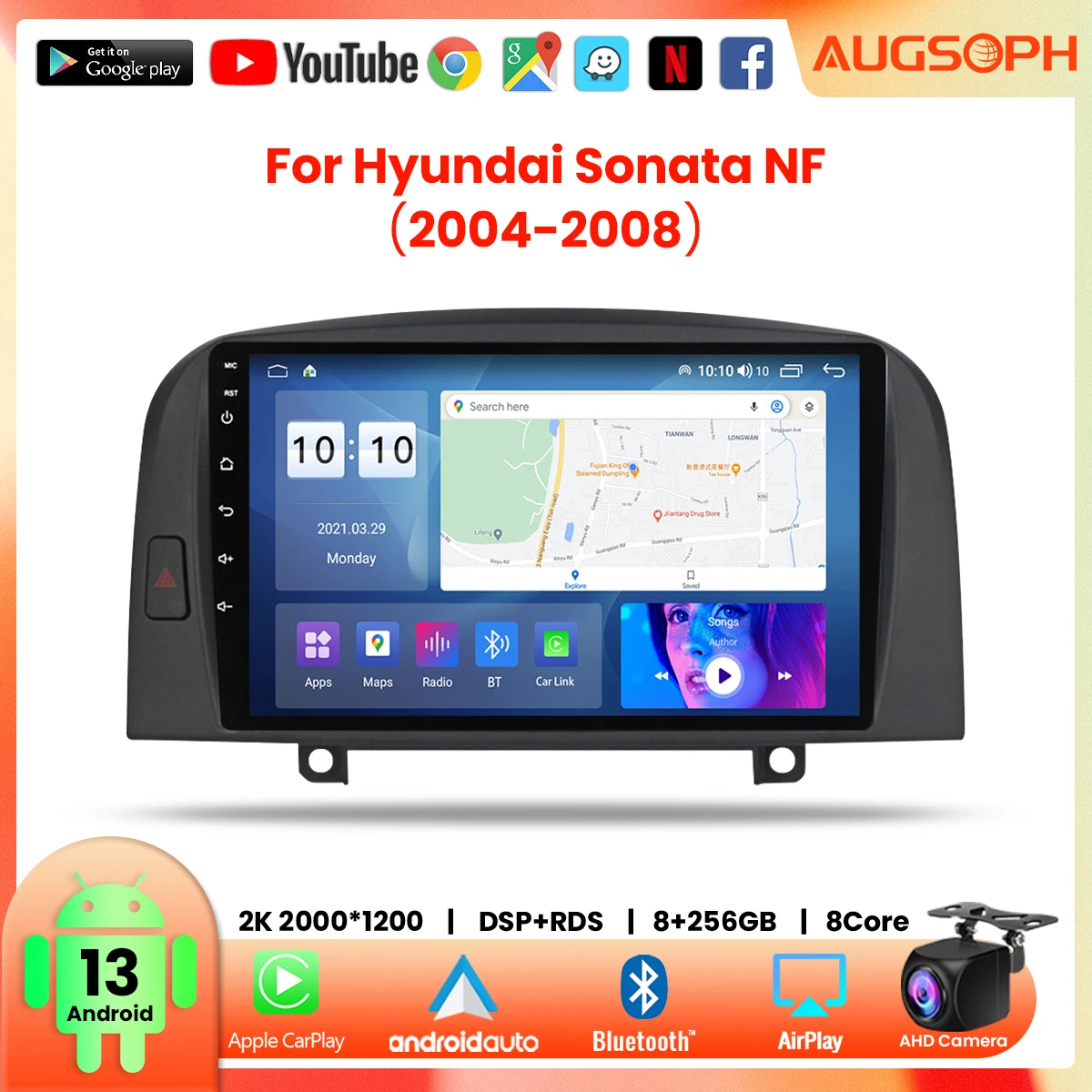 

Автомобильный радиоприемник Android 13 для Hyundai Sonata NF 2004-2008,9 дюймов 2K мультимедийный плеер с 4G Car Carplay и 2Din GPS