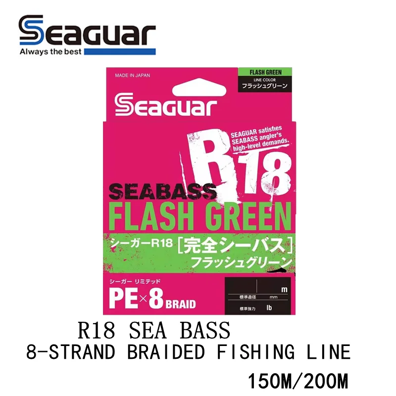 

Original Seaguar R18 Seabass X8 Braided PE Line 8 Strands Braided Fishing Line 11LB-42LB 150m 200m green COLOR Made In Japan