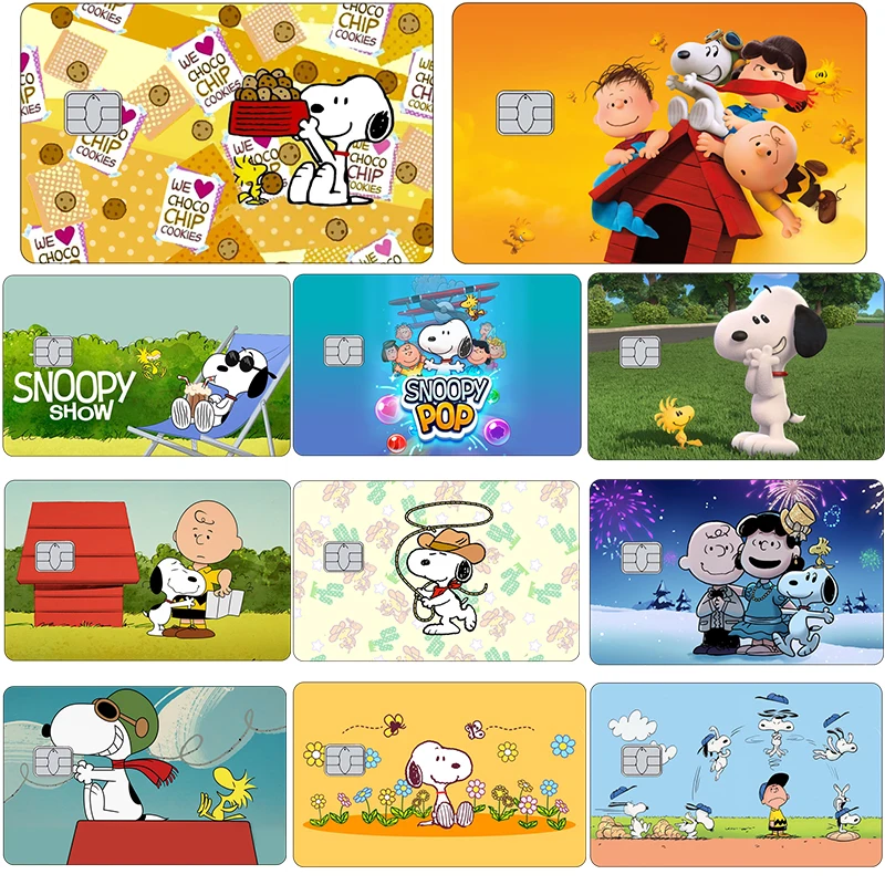

Новинка, милые Стикеры для кредитной дебетовой карты Snoopy в стиле аниме, Мультяшные стикеры «сделай сам» с маленьким чипом, наклейка для банковских карт, пленка, тонкие подарки, игрушки с передней стороны