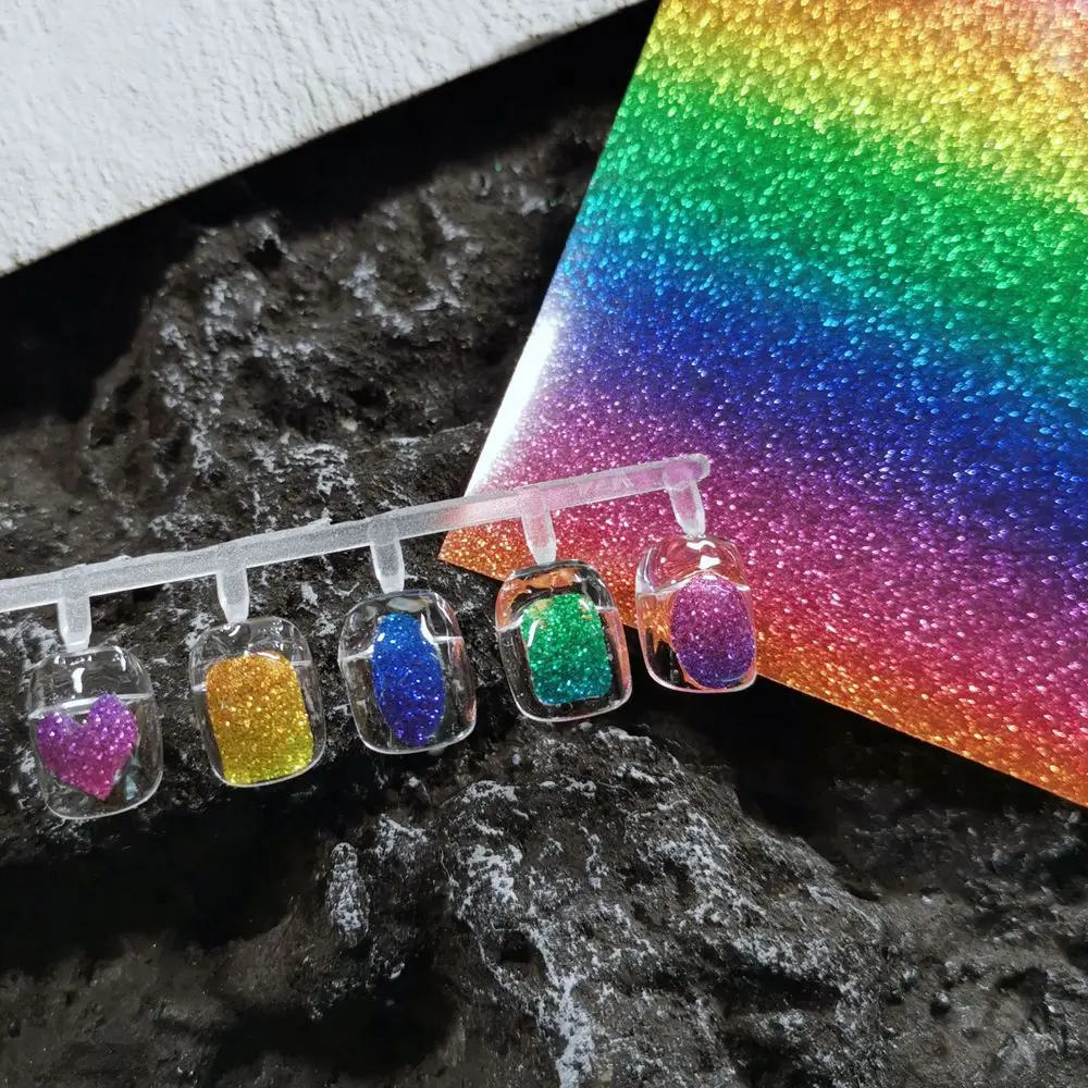 1Pc Super Rainbow Aurora Sticker Laser Chips Ice Cube Nail Sticker Aurora Crystal Paper Nail Manicure Jewel Decoration