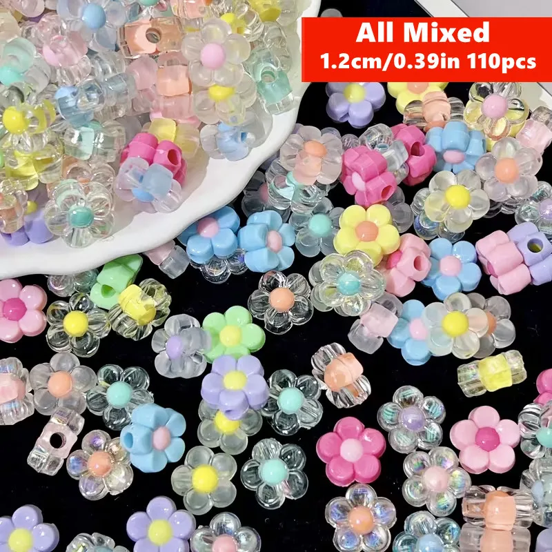 110pcs 12mm 혼합 스타일 컬러 아크릴 해바라기 꽃 구슬, DIY Cothin..