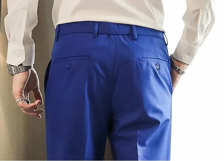 Men Pants Business Casual Office Wedding Formal Trousers Solid Color Slim Fit Suit Pants 29-40