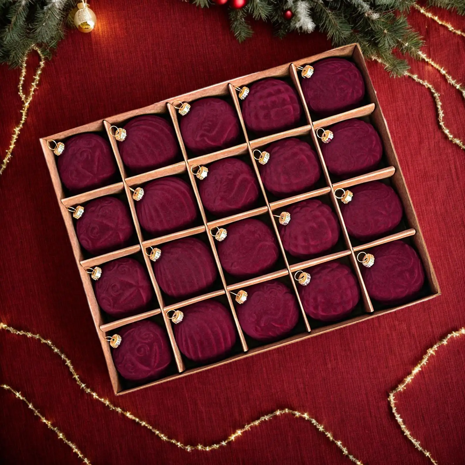 Velvet Christmas Balls 20pcs/box 6cm Flocked Tree Balls Pendant Ornaments Luxurious Design Decoration For Christmas Decoration