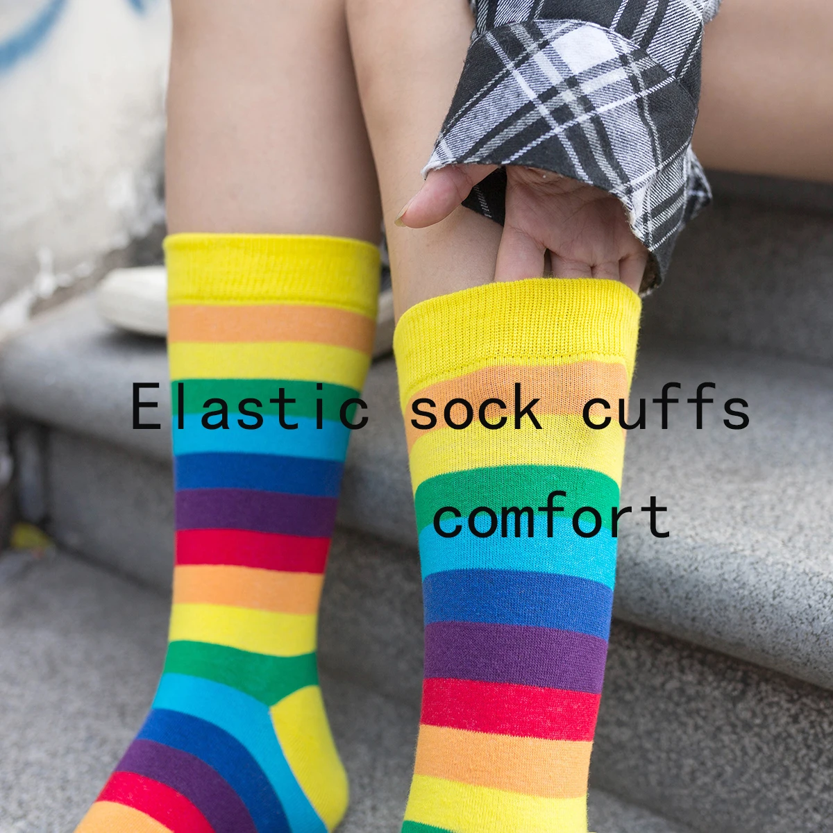 rainbow striped cotton socks comfortable breathable and odor resistant mid length socks long socks for children 1 pair kids socks