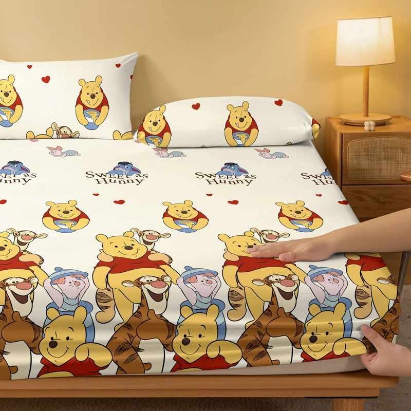 1 cartoon cute Winnie the Pooh pattern digital printed frosted Fitted Sheett,bedroom printed bed cover,bedding(No pillowcase) 3