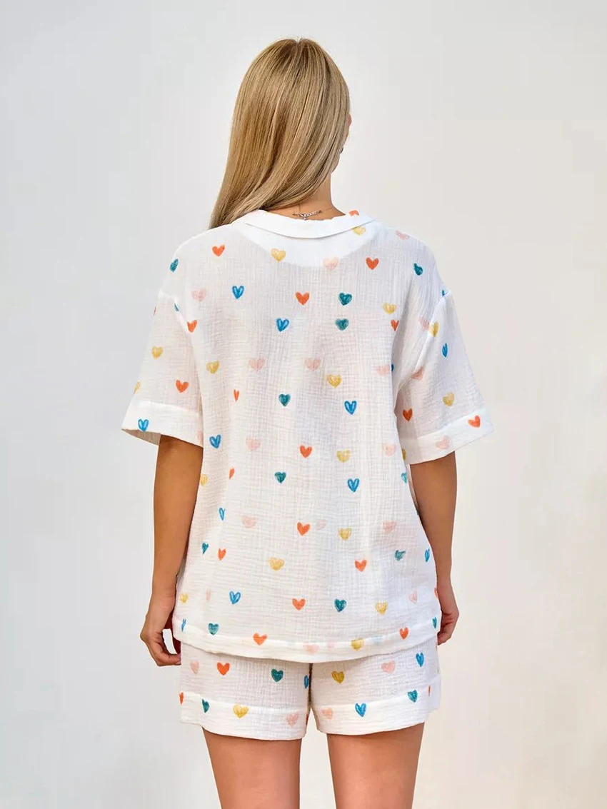 Marthaqiqi Printing Women Sleepwear Set Sexy Turn-Down Collar Pajama Short Sleeve Nightgowns Shorts Casual Ladies Nightwear Suit