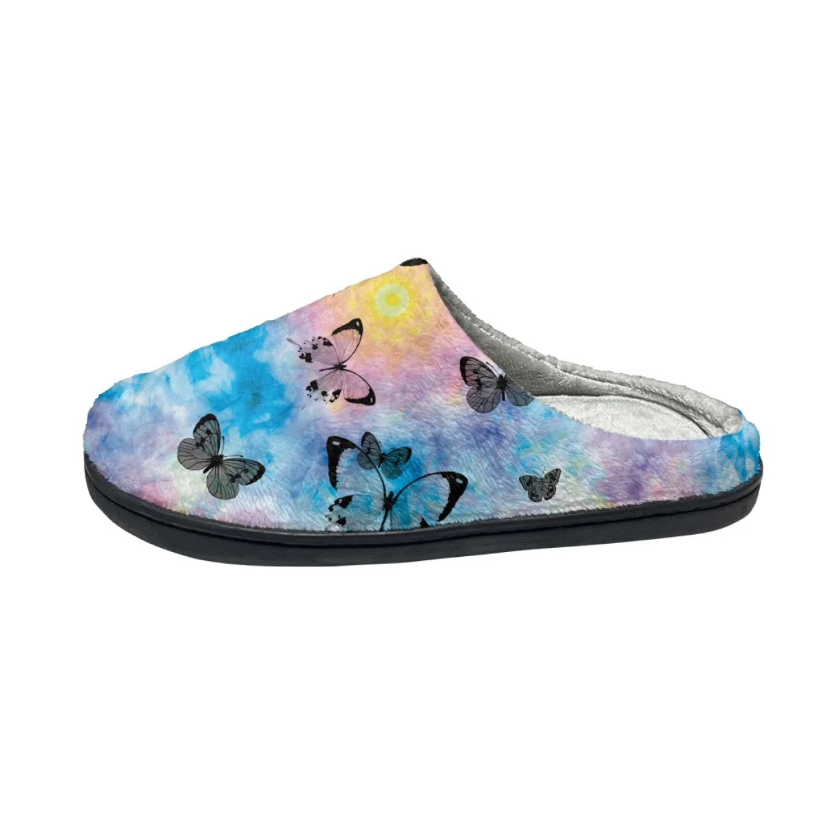 Gradient Starry Sky Butterfly Pattern Unisex Autumn Winter Home Cotton Slippers Breathable Comfortable Round Toe Flats Slipper