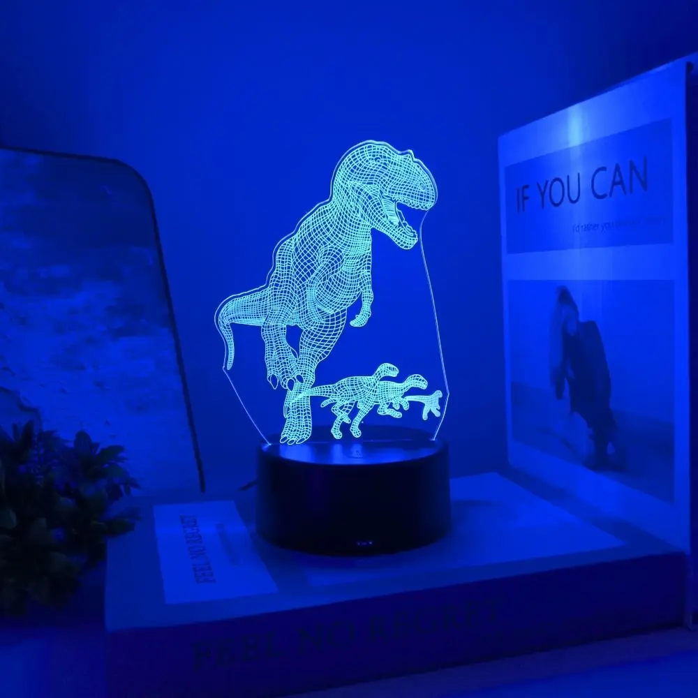 티라노사우루스 공룡 3D 환상 RGB 야간 조명, 크고 작은 티라노사우루스 LED 책상 램프, 어린이 침실 장식 공룡 생일 선물