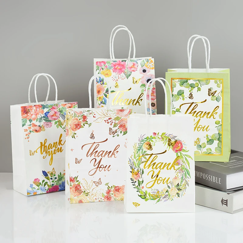 5Pcs Blumen Danke Geschenk Taschen Hochzeit Geschenk Für Gäste Papier Snack Cookie Süßigkeiten Verpackung Tasche Hochzeit Party Dekoration – Detail 3