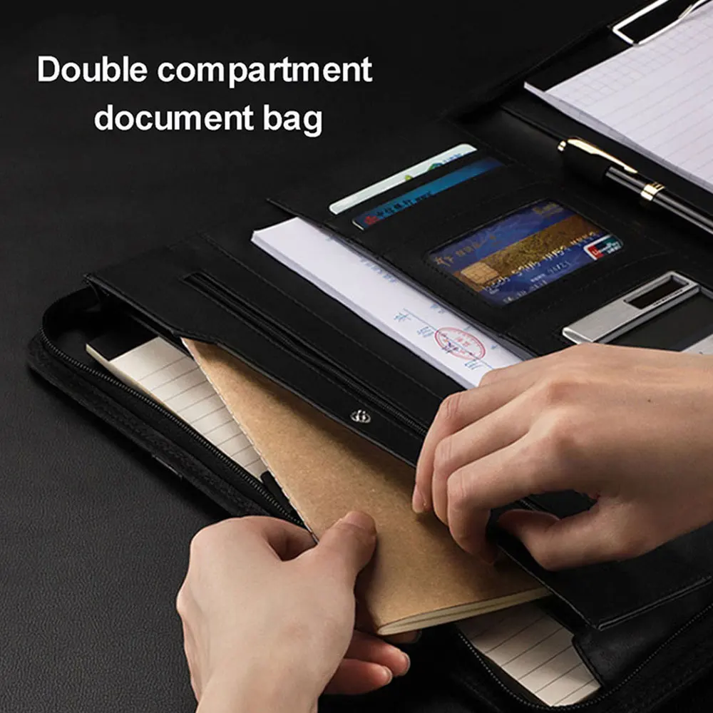 Free Custom letters A4 Business File Folder Portfolio Pu Leather Briefcase With Calculator Notebooks Office Document Organizer