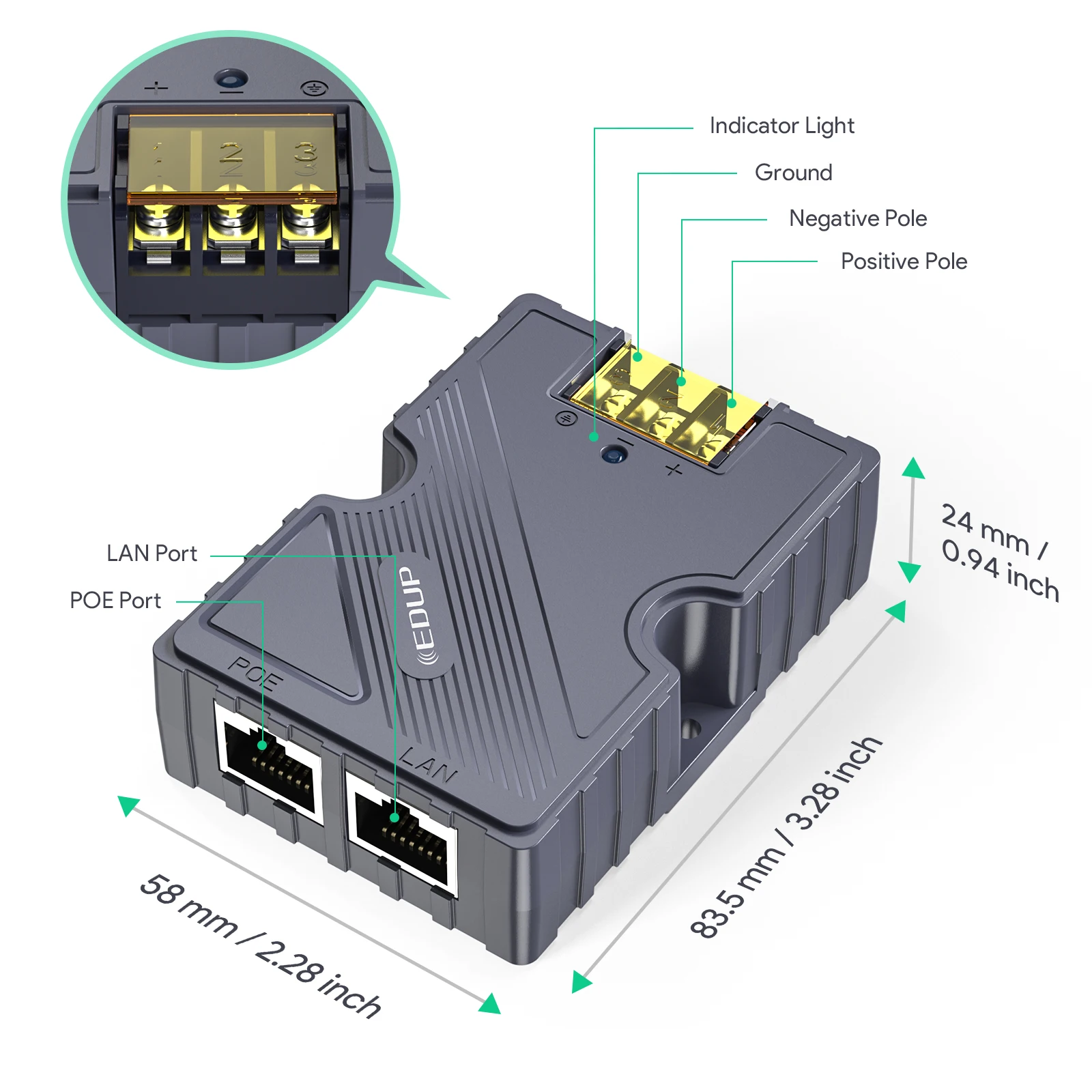Conectividade de Alimentação do Injetor Edup 150w Poe para Proteção contra Surtos Via Satélite Internet Esd Gige Adaptador Poe Passivo para Starlink v2 - Imagem 5