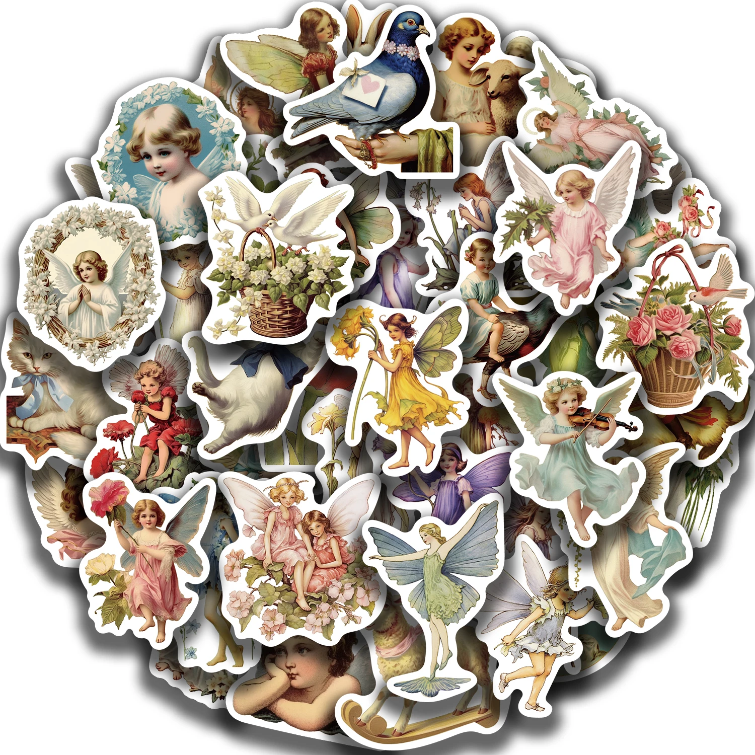 50Pcs Oil Painting Fairytale Cute Angel Stickers European Decoration For Skateboard Laptop Bike Suitcase Wall Decal Cartoon Toys