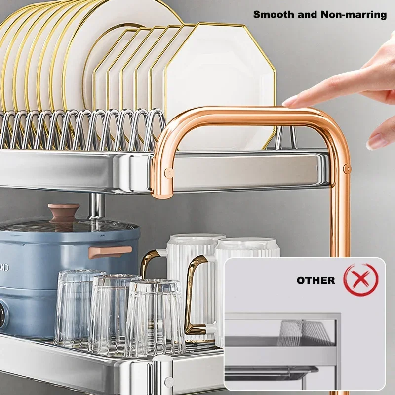 Stainless Steel Dish Drainer Kitchen Storage Organizer Bowl Rack with Drain Tableware Holder Cupboards 3