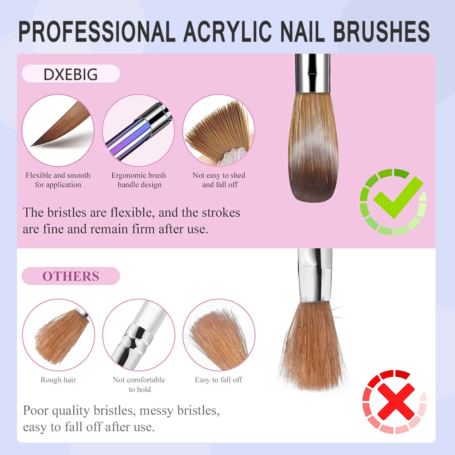 5pcs Kolinsky Acrylic Nail Brush Set Size 6/8/10/12/14 for Acrylic Powder Application Brushes Art Extension Carving Salon Home 4