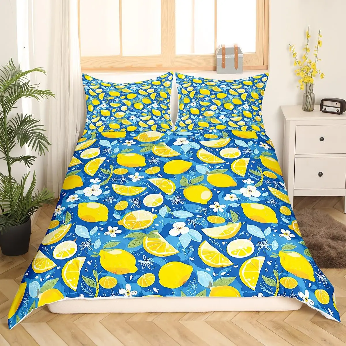Lemon Duvet Cover Girls Boys Kids Botanical Lemon Pattern Comforter Cover Tropical Fruit Room Decorative Bedding Set with Zipper 3