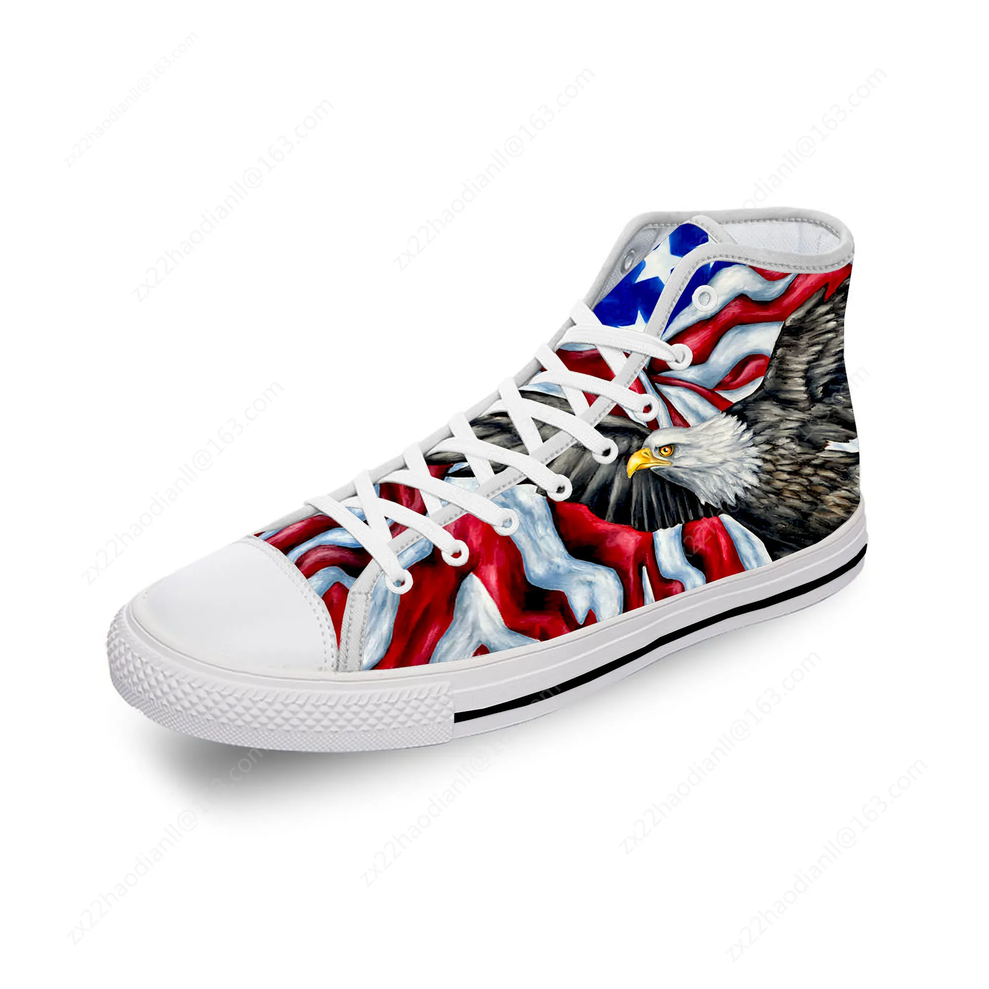 USA American Flag Stars Patriotic Lightweight Cloth 3D Print Fashion High Top Canvas Shoes Men Women Casual Breathable Sneakers