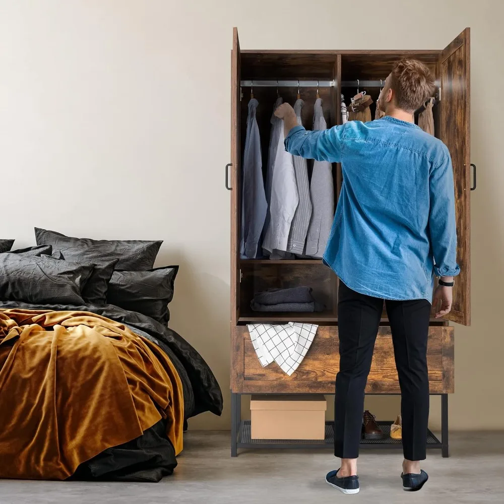 Armoire, Wardrobe Closet with Hanging Rod, Bedroom 71" Freestanding Wardrobe Cabinet with Doors, Adjustable Shelves and Drawer 2