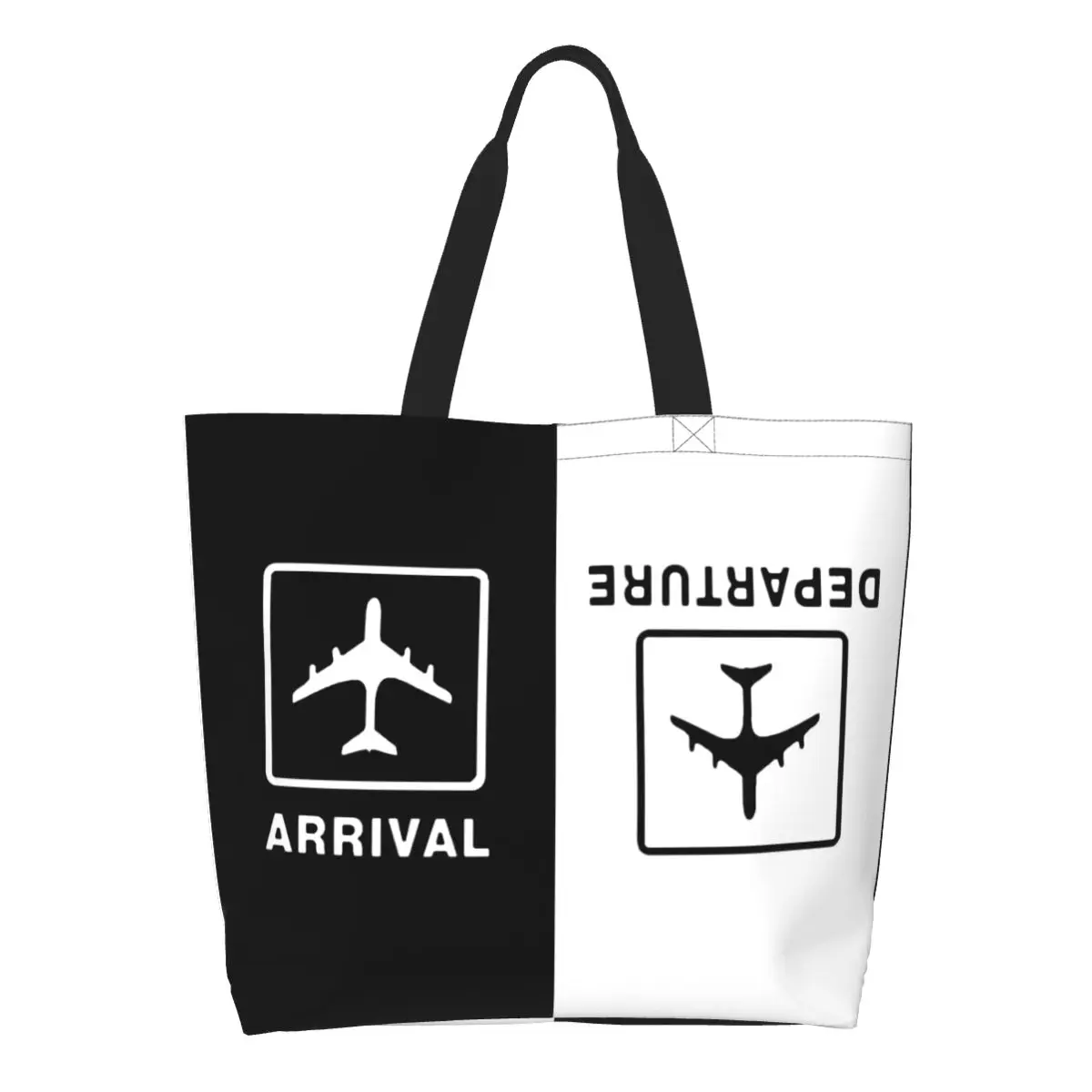 

Cute Print Aviation Airplane Departures Arrivals Shopping Tote Bag Reusable Canvas Shopper Shoulder Aviator Pilot Plane Handbag