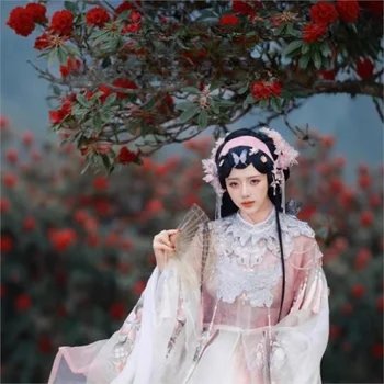 A complete set of new Hanfu women's embroidered long-sleeved blouse and one-piece waist-length skirt