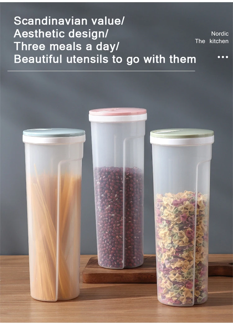 Description Picture 3 of itemNoodles Spaghetti Container Plastic Noodle Pasta Storage Jar with Locking Lid Clear Dry Food Keeper Canister Cereal Crisper Box