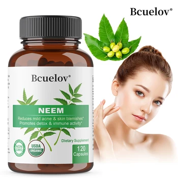 Organic Neem Capsules - Herbal Acne Supplements Supporting Clear Skin and Detox - Vegan, Non-GMO, Gluten Free 1