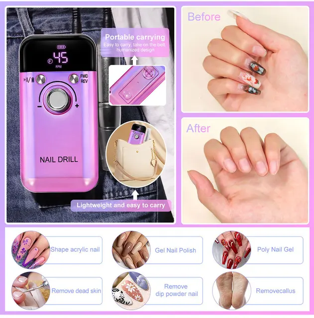 Nail Drill Rechargeable Portable Nail File Manicure Tool 45000RPM 4