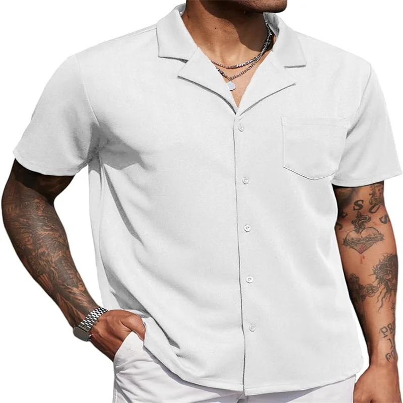 Shirt Men Casual Fashion Wrinkle-free Untucked Cuban Business Casual Button-down Short Sleeve