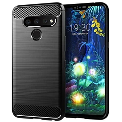 Frosted Anti - Shock Carbon Fiber Phone Cover - LG V50s Thinq (Black)