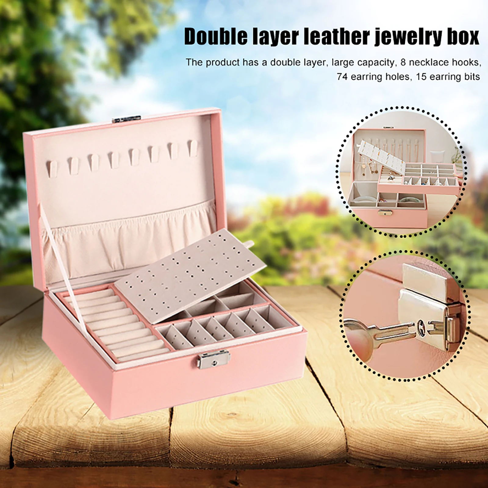 Jewelry Box/Organizer with Stud Holes & Hooks for Necklaces