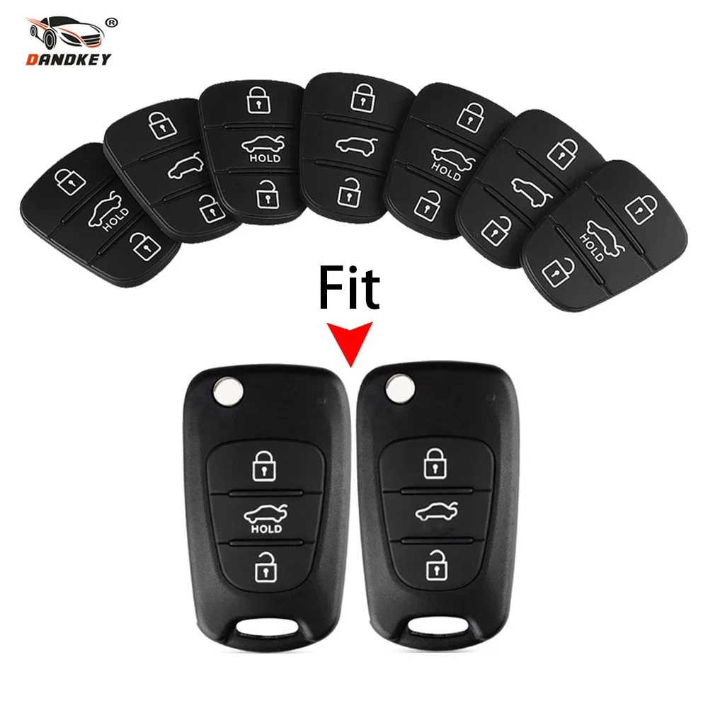 Dandkey Key Shell Button Pad Rubber Case Cover For Hyundai Avante l10 l20 l30 IX35 For Kia K2 K5 Sorento Rio Ceed Fob 3 Buttons
