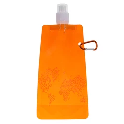 Compact Foldable Water Bag with Clip - Leak - Proof Travel Bottle (Orange)