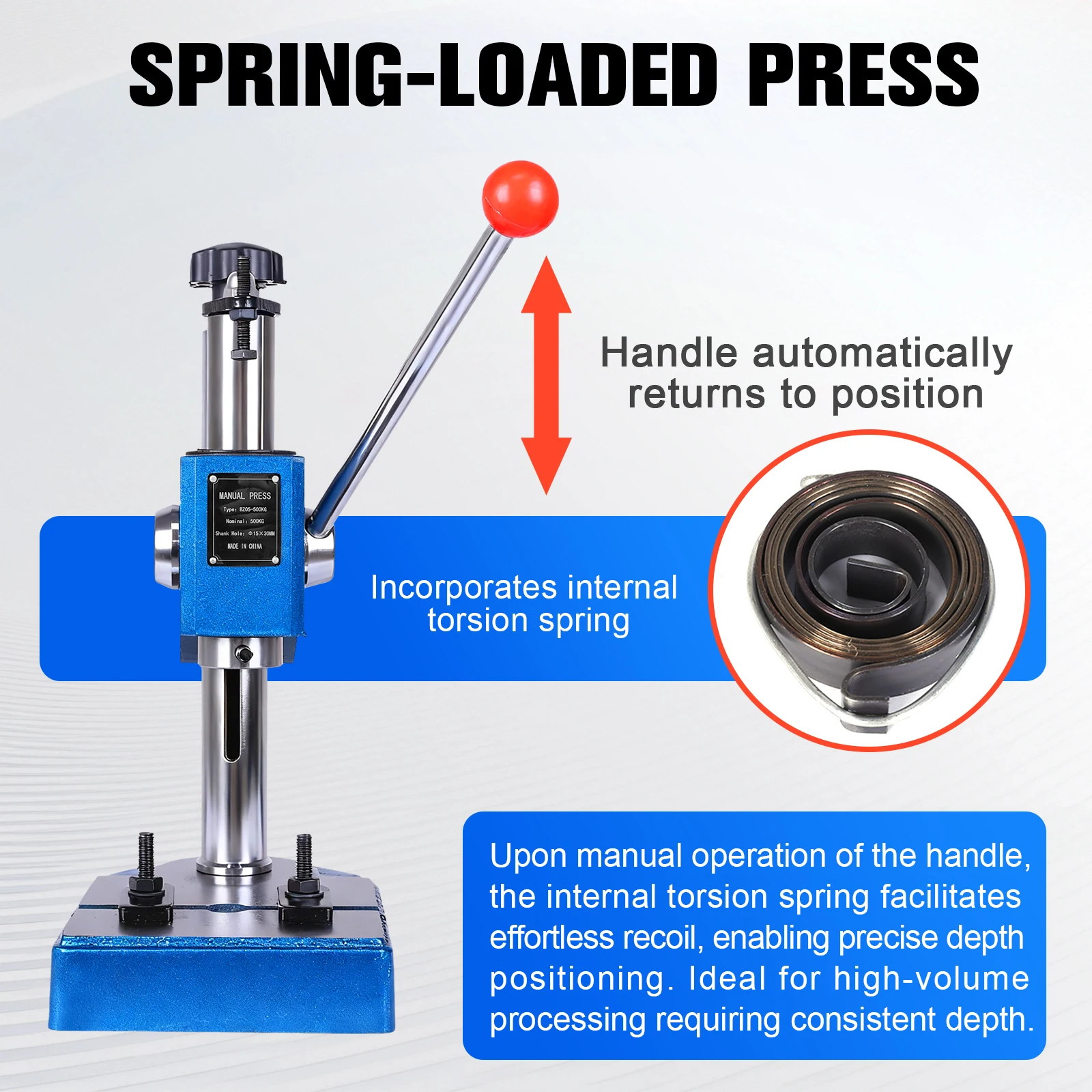 Manual Arbor Press 0.5Ton Manual Leverage Mountable Bearings Cast Iron for Riveting Squeezing Punching Bending Pressing Stamping