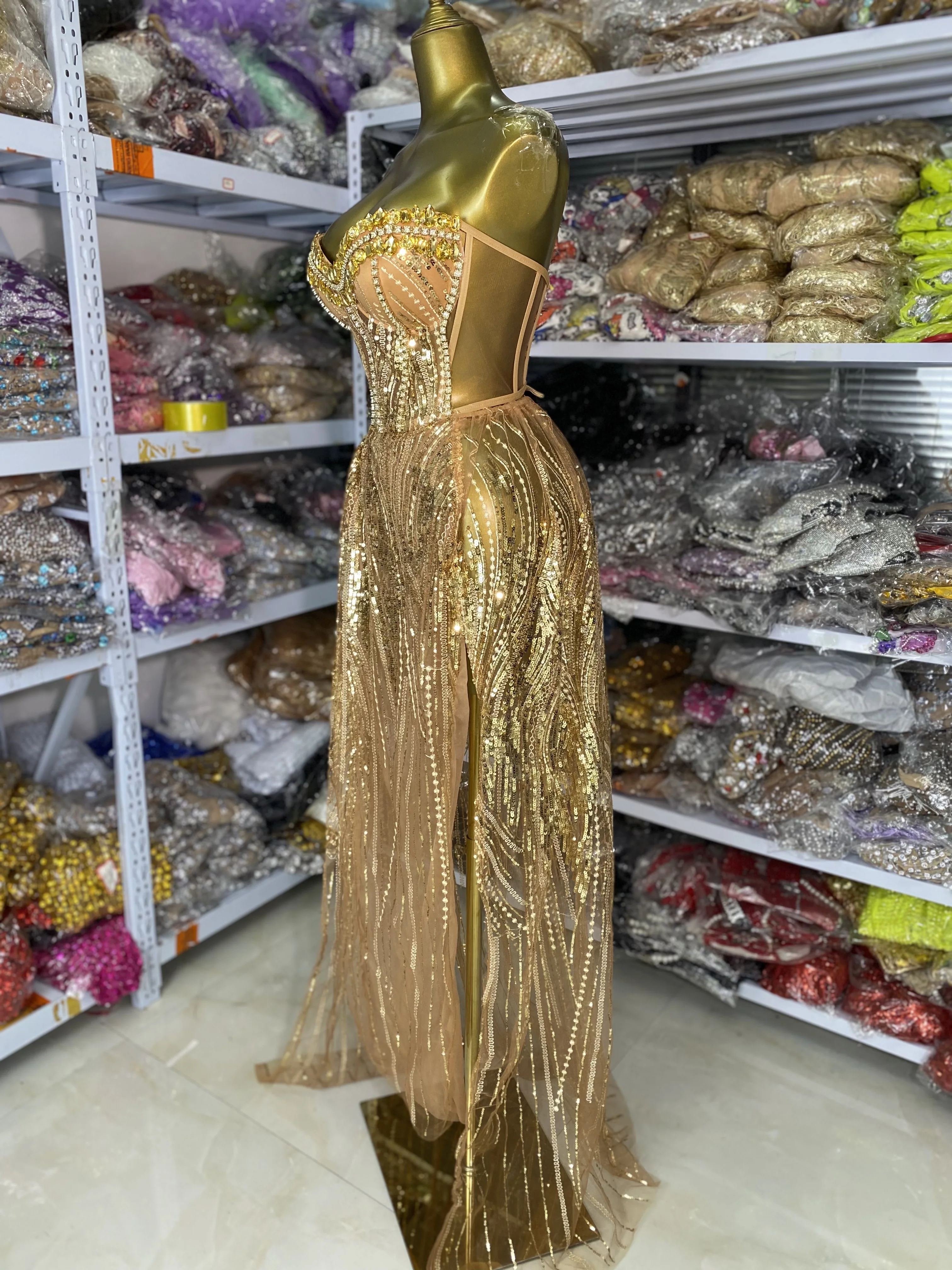 blinged out birthday dresses Custom Sleeveless Oyemwen Sequin High Slit Birthday Dress XL