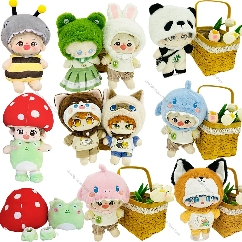 Kawaii Idol Doll Clothes for 20cm Mushroom Frog Bee Shark Animals Suit Outfit Accessories for Super Star Cotton Plush Doll Gifts