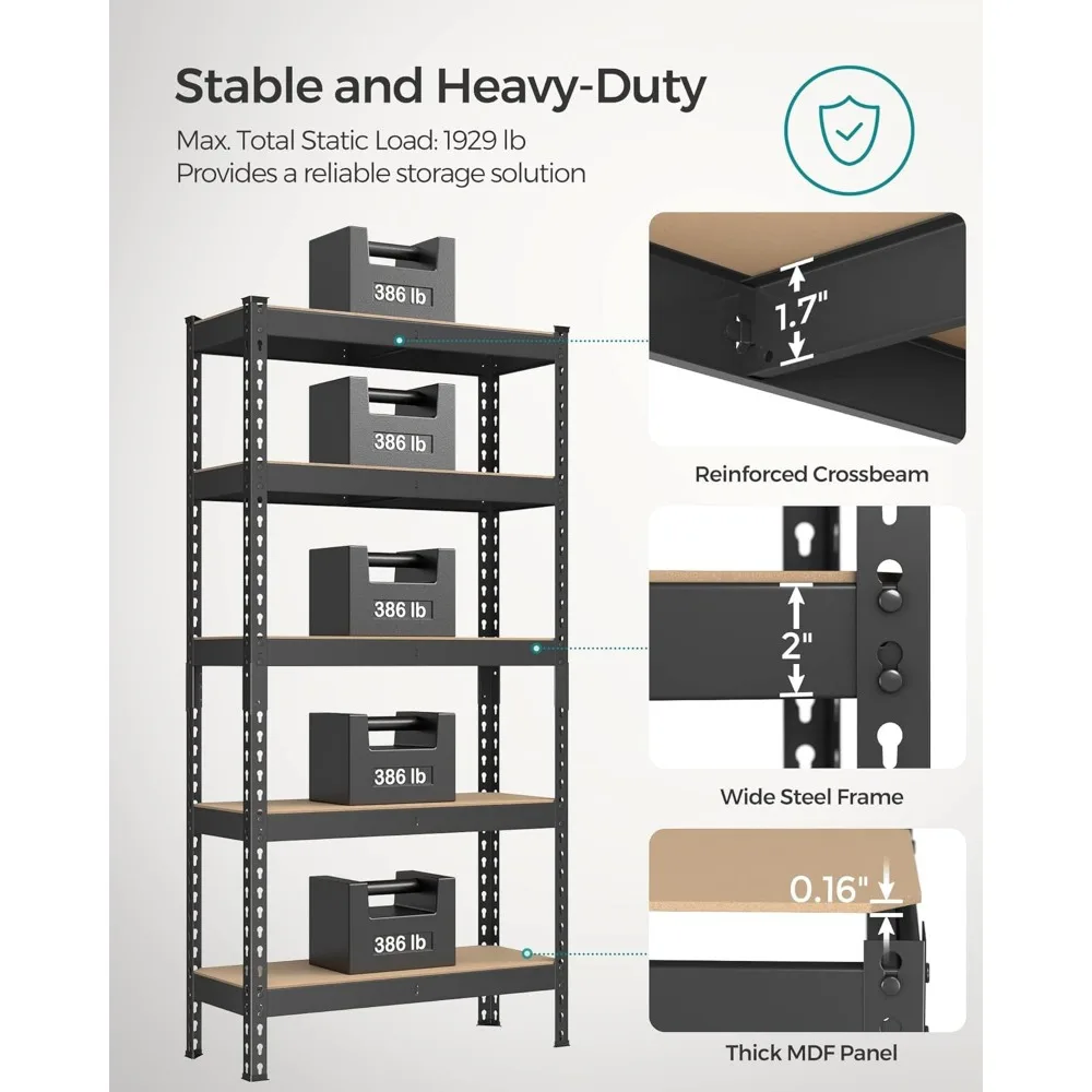 5-Tier Storage Shelves, Set of 2 Garage Storage, Boltless Assembly, Adjustable Shelving Units, Load 1929 lb Each 3